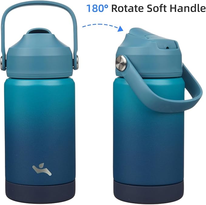 Insulated Water Bottle with Straw Lid,12 oz Stainless Steel Vacuum Metal Bottle with Silicone Handle,Vast-FlexoryFit