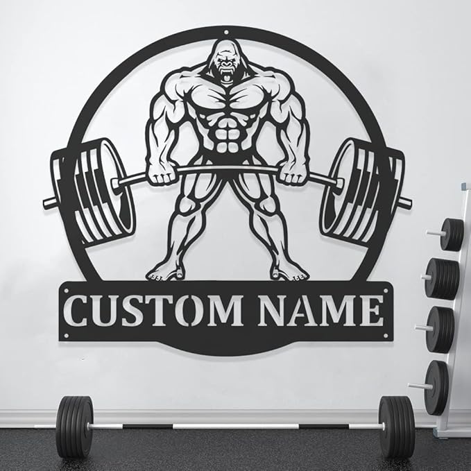 Personalized Gym Metal Wall Art Custom Name Workout Room Decor, Fitness Center Motivational Garage Sign, Powerlifting Home Gift for Women, Men, Dad, Papa, Grandpa, Mother, Sister, Girls, Family-FlexoryFit