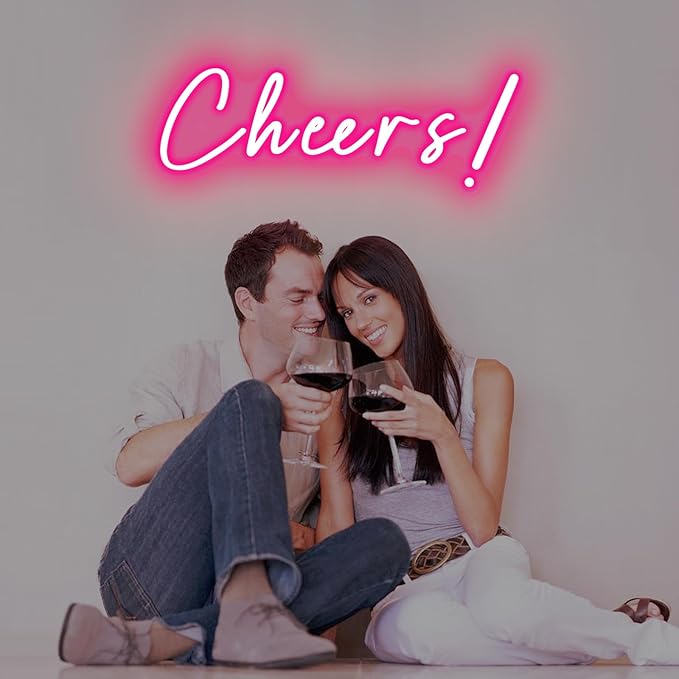 Pink Cheers Led Neon Sign USB Power Switch with Dimmable Led Cheers Sign for Wall Decor Cheer Light Up Sign Neon for Birthday Wedding Party Bar and Night Club 18.5 * 6.69in