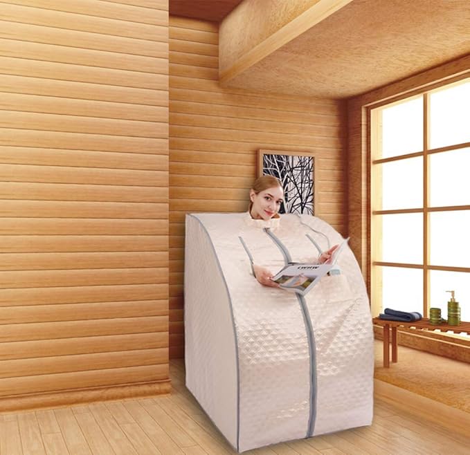 Smartmak Far Infrared Sauna, Full Body One Person Portable SPA Set with Time & Tempreture Remote Control, Heating Foot Pad and Foldable Reinforced Chair (L 27.6โโ x W 31.5โโ x H 37.8โโ)- Pearl Pink