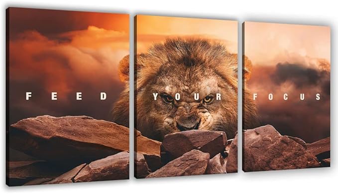 Motivational Wall Art Inspirational Wall Art 3 Pieces Canvas Poster Wall Painting Lion Artwork for Living Room Bedroom Home Decor Prints Pictures Office Wall Decor Framed Ready to Hang 60''Wx 28''H-FlexoryFit
