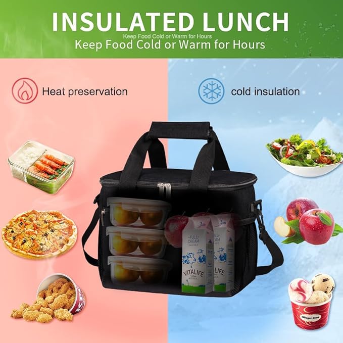 iknoe Insulated Lunch Bag, Foldable 8.5L Cooler Bag for Men & Women, Leakproof Thermal Design, Great for Office, Picnic, Travel, Lunch Box, Black-FlexoryFit