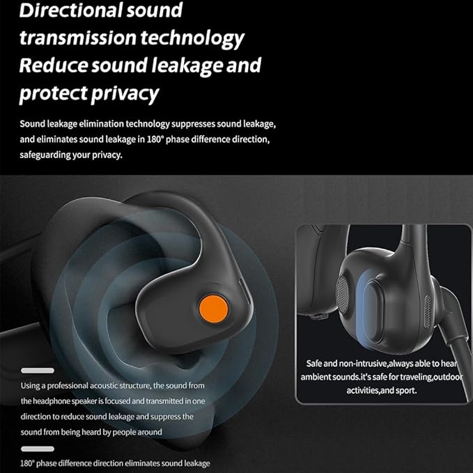 IHAO Open Ear Air Conduction Bluetooth Headphone Dual Mic Rotatable Boom Mic Active Noise Cancellation IPX5 Waterproof Bluetooth 5.4 Pain-Free Design for Sports Work Outdoor Activities-DG09 Black