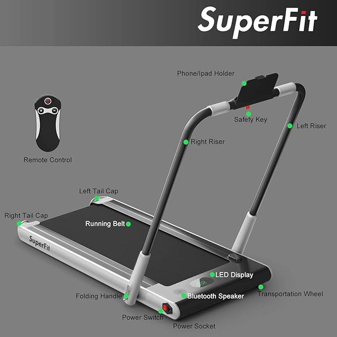 Goplus 2 in 1 Folding Treadmill, 2.25HP Under Desk Electric Superfit Treadmill, Installation-Free with APP Control, Remote Control, Bluetooth Speaker, LED Display, Walking for Home-FlexoryFit