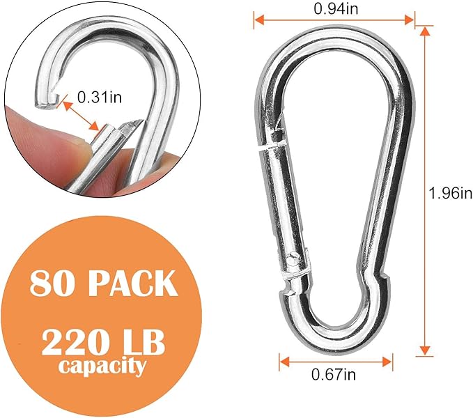 Spring Snap Hooks M5 M6 M8 M10 Carabiner Heavy Duty Carabiner Clips Galvanized Steel Quick Links Caribiniers Hammocks Hooks for Camping Hiking Outdoor Swing Pet Leash Gym