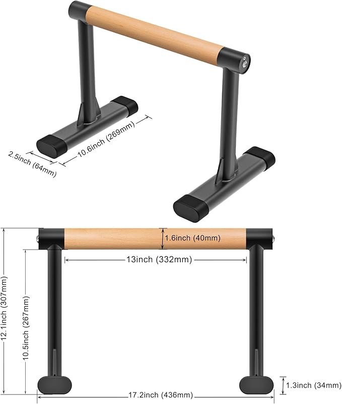 Kipika Parallettes Bars, Push Up Bars & Dip Bar with Comfort Thick Handles, Rock-Free Fitness Equipment for Handstand, L-Sit, Gymnastics & Strength Training, 600lbs Capacity, 12" Height-FlexoryFit