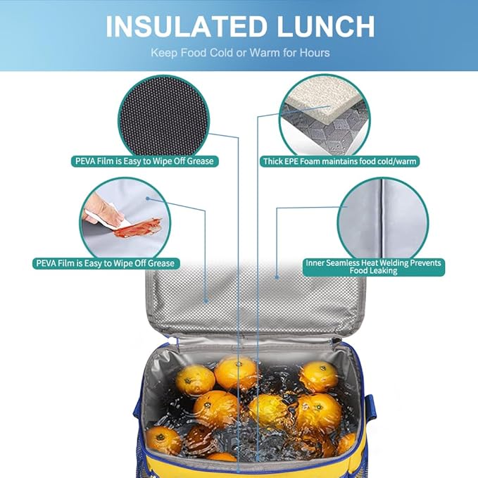 iknoe Large Foldable Cooler Bag, 8.5L Insulated Lunch Bag, Leakproof Lunch Cooler Tote with Multi-Bag Design Suitable for Beach, Picnic and Office Use,Yellow 15-Can-FlexoryFit