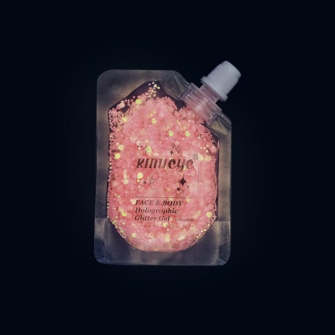 Holographic Face Glitter Gel Body Shimmer Makeup for for Hair, Face, Clavicle, Arm, Nail, Eyeshadow, Long Lasting Waterproof Mermaid Sequins Party Glitter for Rave Festival, 1.35oz (Luminous Pink)-FlexoryFit