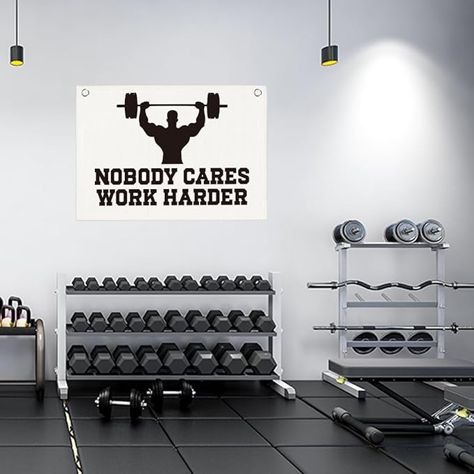 Nobody Cares Work Harder Gym Motivational Wall Art Banner Dorm Posters Gifts for Guys Men Women Gym Flag Decor for Home Gym Bedroom Workout Room 30x20 Inchs