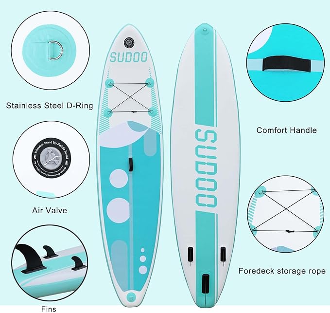 Inflatable Stand Up Paddle Board 10โx30โโ- Ultra-Light SUP with Backpack, Pump, Paddle, Coil Leash, 3 Fins, Repair Kit, Stable Design, Non-Slip EVA Deck for Adults & Youth