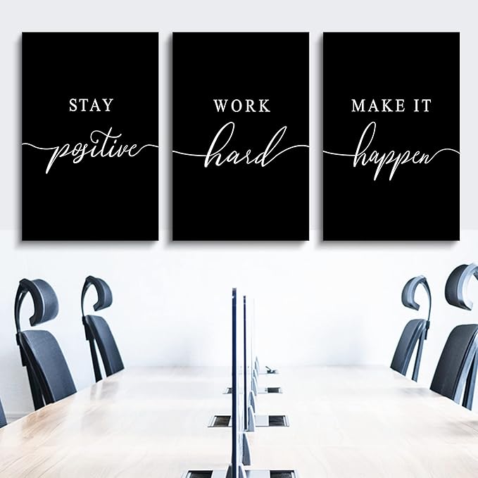 Work Hard Painting,Framed Canvas Wall Art Positive Quote, Office Wall Art, Black Large Poster, Positive Motivational Set of 3 Prints, Inspirational Print (E-3pcs,24x36inchx3pcs)-FlexoryFit