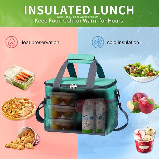 iknoe Large Foldable Cooler Bag, 8.5L Insulated Lunch Bag, Leakproof Lunch Cooler Tote with Multi-Bag Design Suitable for Beach, Picnic and Office Use,Mint Green 15-Can-FlexoryFit
