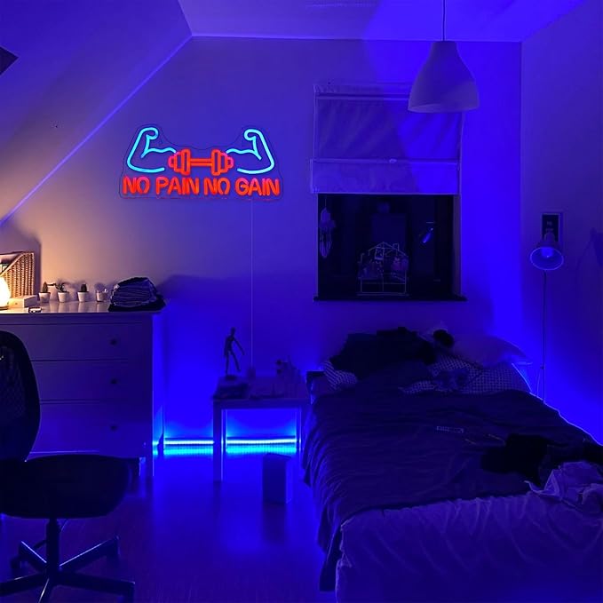 No Pain No Gain Neon Sign for Gym Decor Gym Neon Light Muscle Led Neon Sign Dumbbell LED Neon Light Weightlifting Neon Lights Fitness Club Neon Signs for Gym Fitness Club Store Decoration