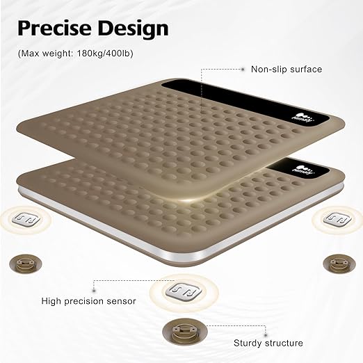 himaly Digital Body Weight Scale Bathroom Scale, Step-On Technology High Precision Measurements Scales with Large Non Slip Silicone Platform and LCD Digital Display, 400lbs/180kg Capacity, Brown-FlexoryFit