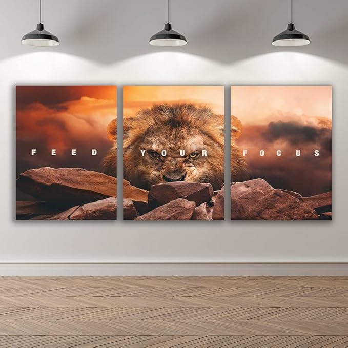 Motivational Wall Art Inspirational Wall Art 3 Pieces Canvas Poster Wall Painting Lion Artwork for Living Room Bedroom Home Decor Prints Pictures Office Wall Decor Framed Ready to Hang 60''Wx 28''H-FlexoryFit