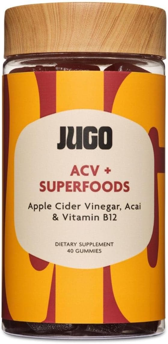 JUGO Apple Cider Vinegar + SUPERFOODS | ACV Gummies with Vitamin B12 & Acai | 40 Count Digestive Support Gummies | Plant-Based, Gelatin- Free, Non-GMO, Made in USA-FlexoryFit