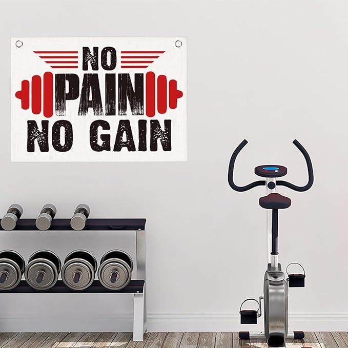 No Pain No Gain Gym Motivational Wall Art Banner Dorm Posters Gifts for Guys Men Women Gym Flag Decor for Home Gym Bedroom Workout Room 30x20 Inchs