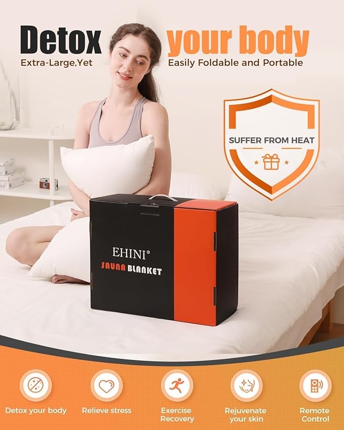 Infrared Sauna Blanket-Sauna Blanket for Home Use, Portable Design for Relaxation and Detoxification Highest 176℉, 20-60 Minutes Timer, 6 ft x 2.65 ft(Pitch-Black)