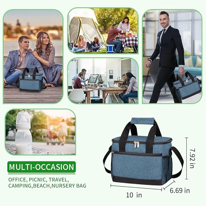 iknoe Large Foldable Cooler Bag, 8.5L Insulated Lunch Bag, Leakproof Lunch Cooler Tote with Multi-Bag Design Suitable for Beach, Picnic and Office Use, Blue 15-Can-FlexoryFit