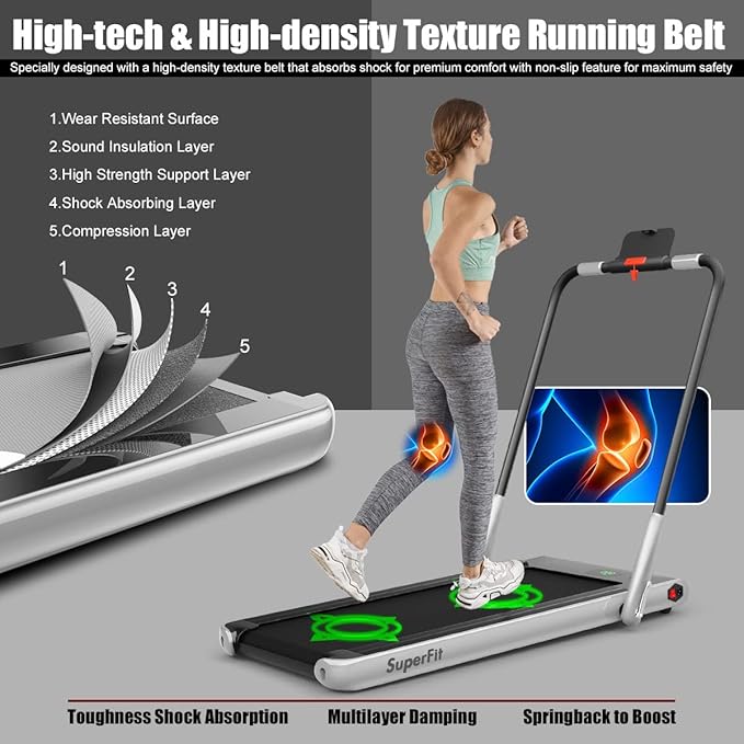 Goplus 2 in 1 Folding Treadmill, 2.25HP Under Desk Electric Superfit Treadmill, Installation-Free with APP Control, Remote Control, Bluetooth Speaker, LED Display, Walking for Home-FlexoryFit