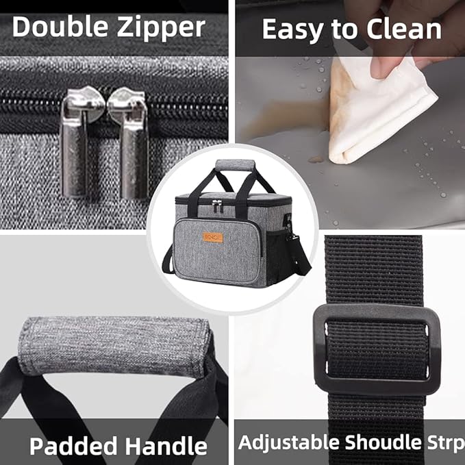 iknoe Thickened Lunch Bag - Soft Coolers Insulated, Leak Proof Tote with Zippered Top - Great for Work, Picnic, Beach - 18-Can Capacity, Grey-FlexoryFit