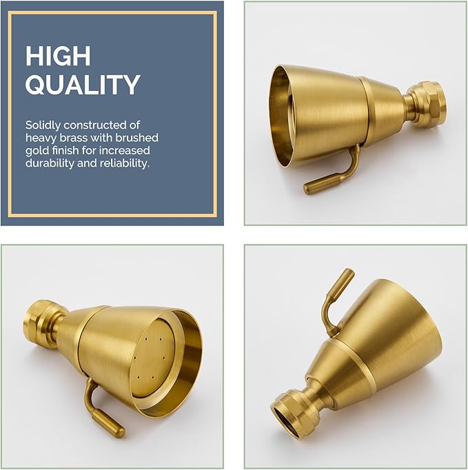 Angle Simple High Flow Shower Head, Brass Shower Sprayer for Outdoor, Adjustable Angle and Water Flow, G 1/2, Brushed Gold