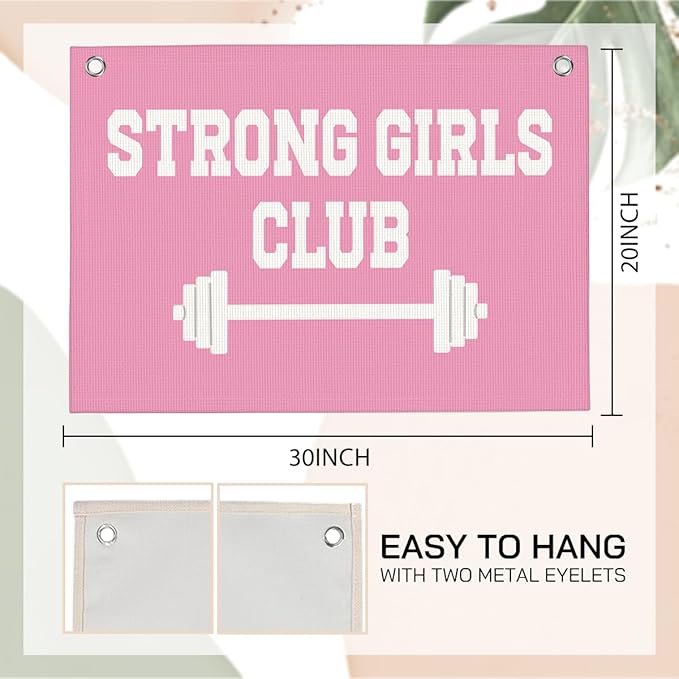 Strong Girls Club Pink Gym Motivational Wall Art Banner College Dorm Posters Gifts for Girls Women Gym Flag Decor for Home Gym Bedroom Workout Room 30x20 Inchs