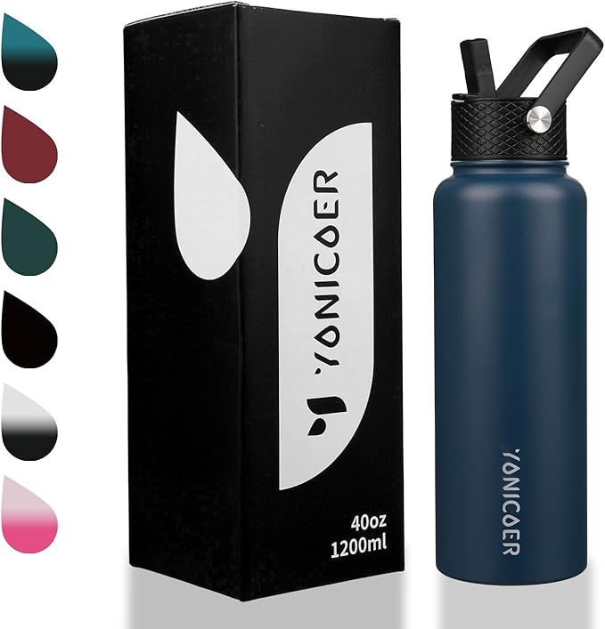 Insulated Water Bottle 64oz,Triple Wall Vacuum Stainless Steel(Dishwasher Safe),Leak Proof & Non-BPA,Flask Jug with Paracord Handle & Straw Spout Lids Sports-FlexoryFit