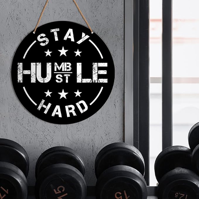 Gym Signs Wall Decor, Home Gym Motivational Wall Decor Gym Hanging Signs Decorations for Fitness Workout Room Gift for Woman Man Gym Enthusiast, Stay Humble Hustle Hard-FlexoryFit