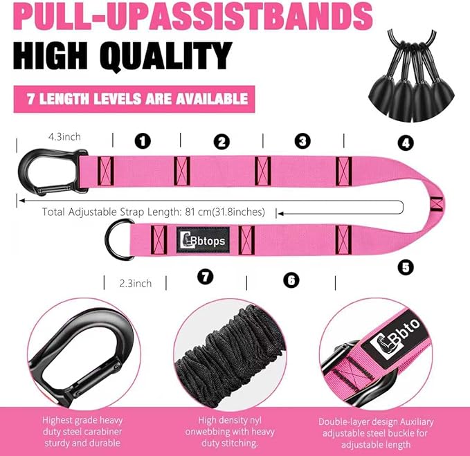 Pull Up Assistance Bands,Up to 300 lbs Assistance,Adjustable Heavy Duty 4 Resistance Bands for Pull up, with Feet/Knee Rest, Handle and Door Anchor for Home Gym Fitness Exercise Strength Training-FlexoryFit