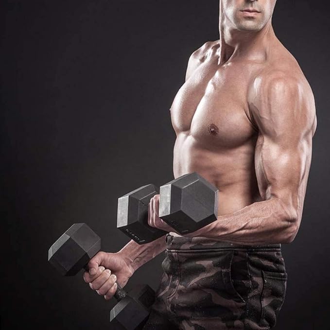 WF Athletic Supply Rubber Coated Hex Dumbbell Set, Multiple Choices Available - Dumbbells with Rack Stand and Mat, or Dumbbells Only (200/550/1200/2100/3000 LB)-FlexoryFit