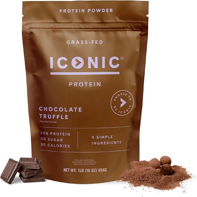 ICONIC Protein Powder, Chocolate Truffle - Sugar Free, Low Carb Protein Powder - Lactose Free, Gluten Free, Non-GMO - 20g Grass Fed Whey & Casein Protein - Keto Friendly, 1 lb. Pouch (17 Servings)-FlexoryFit