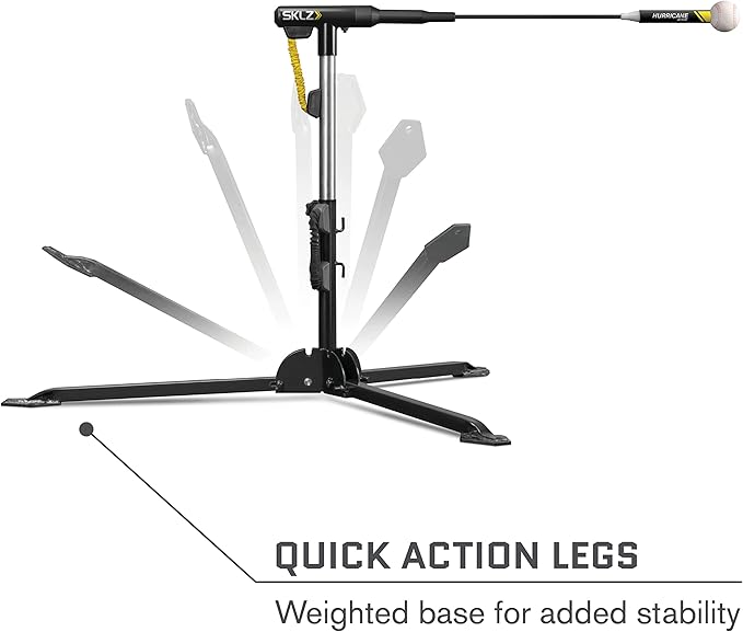 SKLZ Hurricane Batting Swing Trainer for Baseball & Softball - Durable Swing Arm - 4 Power Band System - High-Visibility, Anti-Dent Target Ball Head - Screw-in Base Legs, Metal Stakes & Carry Bag