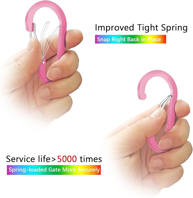 sprookber 3.2 Inch Aluminum Carabiner Clips D Ring, Caribeaner Spring Snap Hook with Keychain for Camping, Hiking, Gym & Outdoor Gear, Set of 10