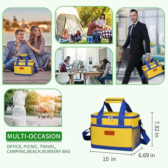 iknoe Large Foldable Cooler Bag, 8.5L Insulated Lunch Bag, Leakproof Lunch Cooler Tote with Multi-Bag Design Suitable for Beach, Picnic and Office Use,Yellow 15-Can-FlexoryFit