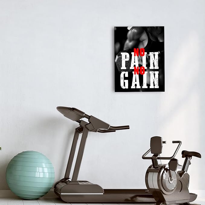 OTINGQD Inspirational Gym Wall Decor,Fitness Quotes Wall Art,No Pain No Gain Canvas Wall Decor for Home Gym