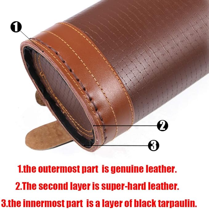TOPARCHERY Traditional Shoulder Back Quiver Bow Leather Arrow Holder with Large Pouch Handmade Straps Belt Bag Brown