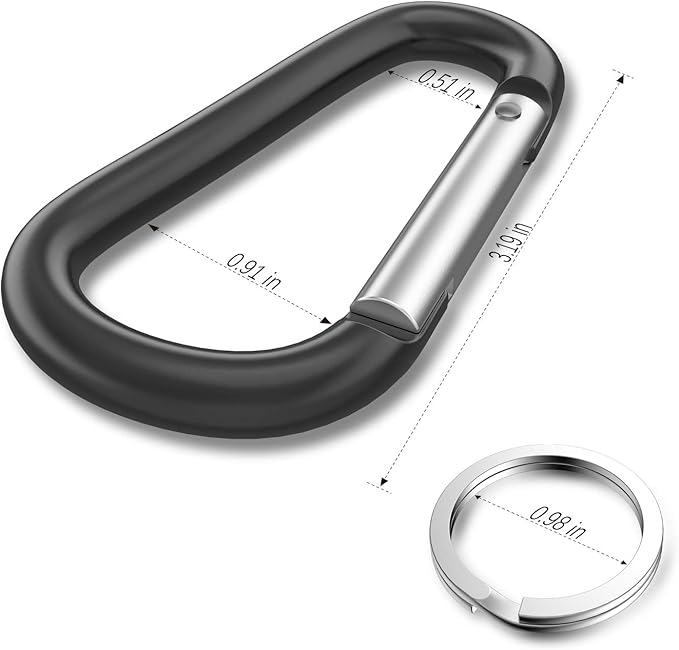 sprookber 3" Aluminum Carabiner D Ring, Caribeener Clips, Spring Snap Hook for Keychain Clip, Set of 10