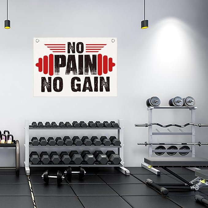 No Pain No Gain Gym Motivational Wall Art Banner Dorm Posters Gifts for Guys Men Women Gym Flag Decor for Home Gym Bedroom Workout Room 30x20 Inchs