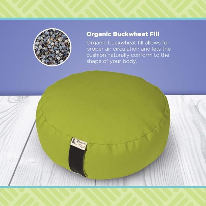 Bean Products Zafu Meditation Pillows for Sitting on Floor, Yoga Cushion, Cotton/Buckwheat Fill Yoga Pillow, Zafu Meditation Cushion, Zen Kneeling Prayer Pad- Made in USA - 14" Round - Forest Green-FlexoryFit