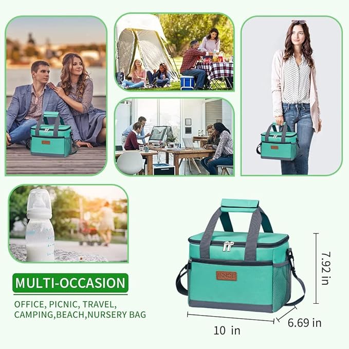 iknoe Large Foldable Cooler Bag, 8.5L Insulated Lunch Bag, Leakproof Lunch Cooler Tote with Multi-Bag Design Suitable for Beach, Picnic and Office Use,Mint Green 15-Can-FlexoryFit