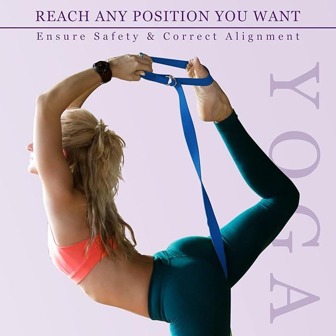 Leyndo 24 Pieces Yoga Strap Stretching Pilates Exercise Adjustable Straps 6 ft Non Elastic Yoga Belt with Adjustable D Ring Buckle for Pilates Gym Workouts Fitness-FlexoryFit