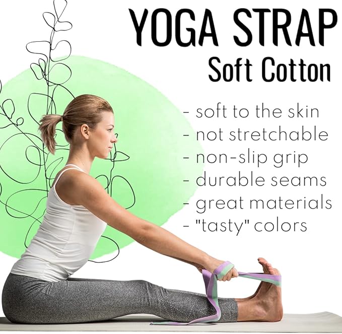 TECEUM Yoga Strap & Mat Strap – 2 IN 1 – Cotton – 6 ft 8 ft 10 ft (30+ colors) – Adjustable Non-Slip Belt for Yoga, Pilates, Stretching, Physical Therapy, Fitness & Home Workout – For Carrying Mats-FlexoryFit
