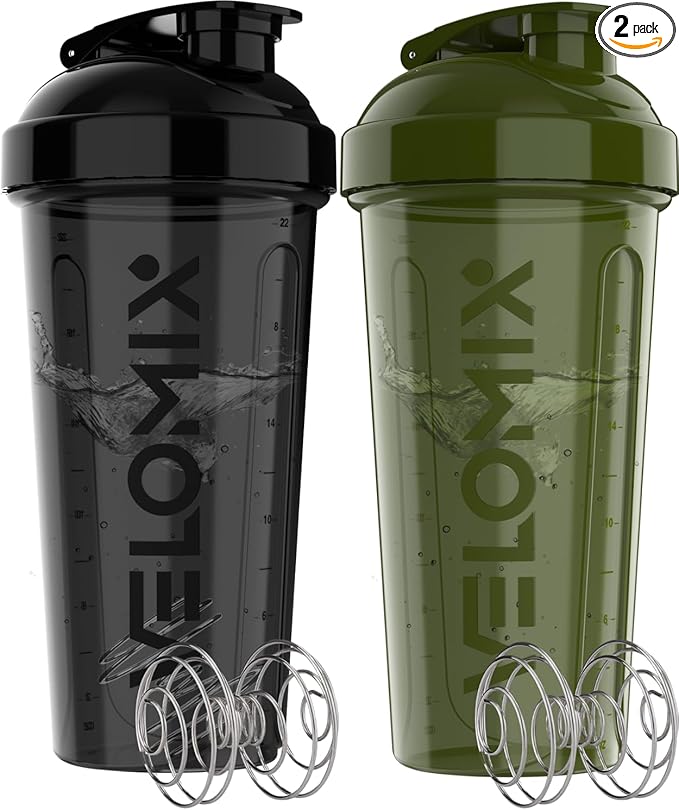 '-2 Pack- 28 oz Protein Shaker Bottles for Protein Mixes - 2x Wire Whisk | Leak Proof Shaker Cups for Protein Shakes | Protein Shaker Bottle Pack | Shakers for Protein Shakes-Green&Black-FlexoryFit