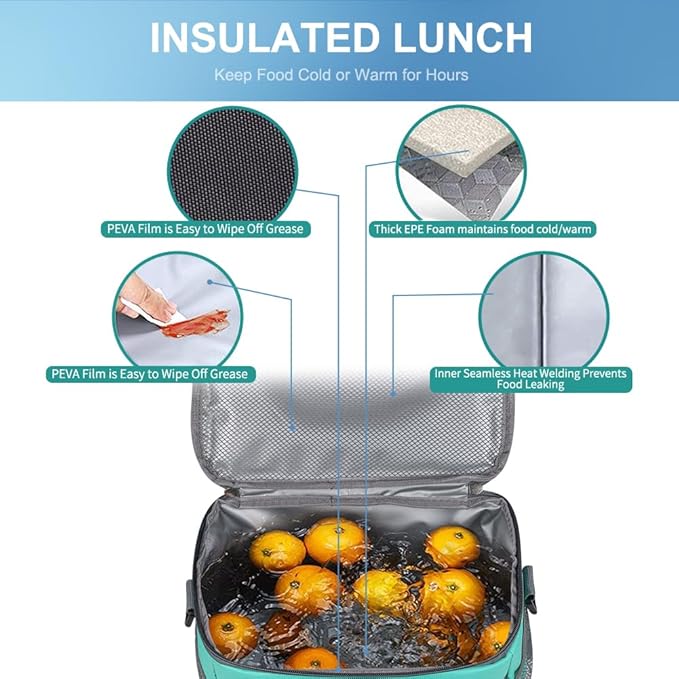 iknoe Large Foldable Cooler Bag, 8.5L Insulated Lunch Bag, Leakproof Lunch Cooler Tote with Multi-Bag Design Suitable for Beach, Picnic and Office Use,Mint Green 15-Can-FlexoryFit