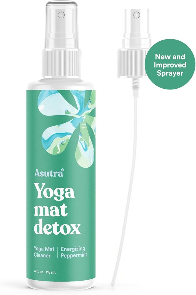 ASUTRA Yoga Mat Cleaner Spray (Energizing Peppermint), 4 fl oz - No Slippery Residue, Organic Essential Oils, Deep-Cleansing for Fitness Gear & Gym Equipment, Microfiber Towel Included-FlexoryFit