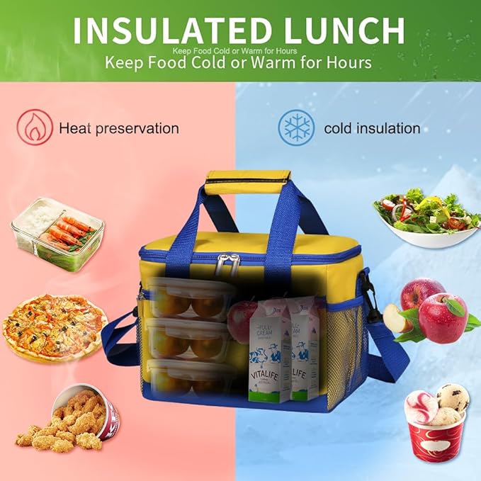 iknoe Large Foldable Cooler Bag, 8.5L Insulated Lunch Bag, Leakproof Lunch Cooler Tote with Multi-Bag Design Suitable for Beach, Picnic and Office Use,Yellow 15-Can-FlexoryFit