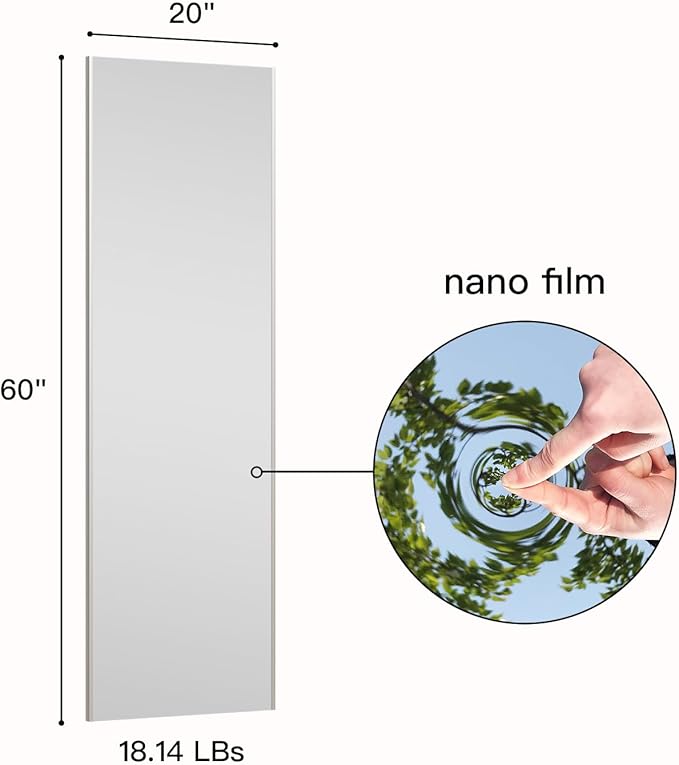63"x20" Magnetic Mirror Lightweight Full-Length Mirror | Strong Adhesion, Easy Installation | Suitable for Refrigerators, Glass Walls, Wooden Doors, and More | 2.8LBS Ultra-Strong Support, White-FlexoryFit