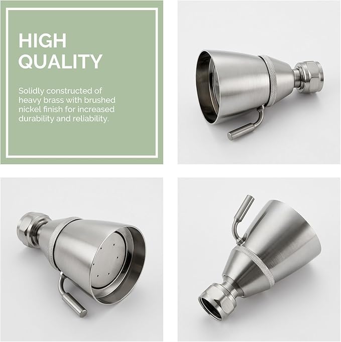 Angle Simple Shower Head, Brass High Flow Shower Sprayer Head, Adjustable Angle and Water Flow, G 1/2, Brushed Nickel