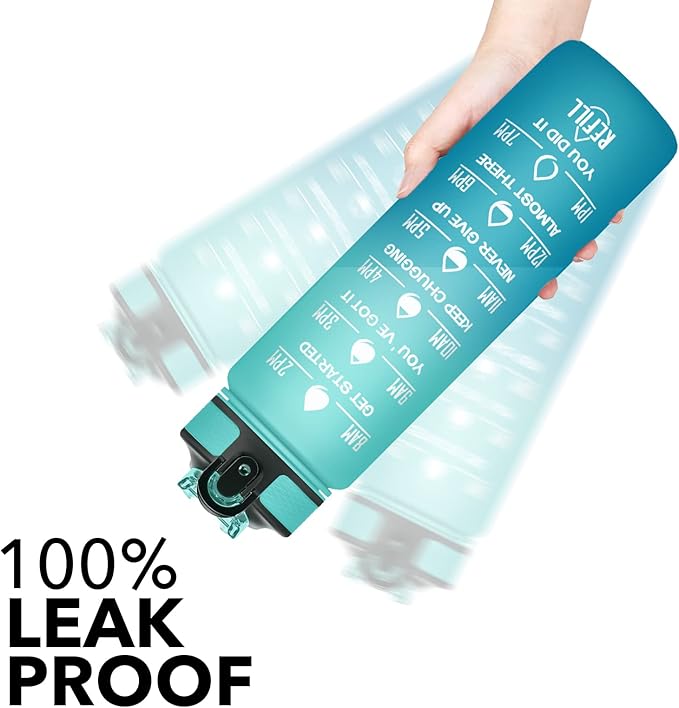 Hyeta 32 oz Water Bottles with Times to Drink and Straw, Motivational Water Bottle with Time Marker, Leakproof, Drinking Sports Water Bottle for Fitness, Gym and Outdoor-FlexoryFit